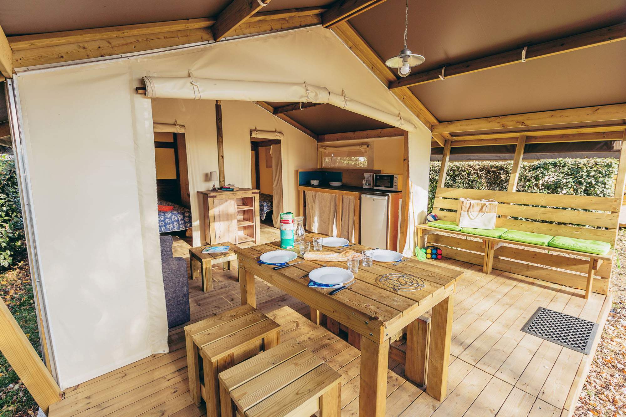 Pointe du Talud mobilhome terrasse bois famille